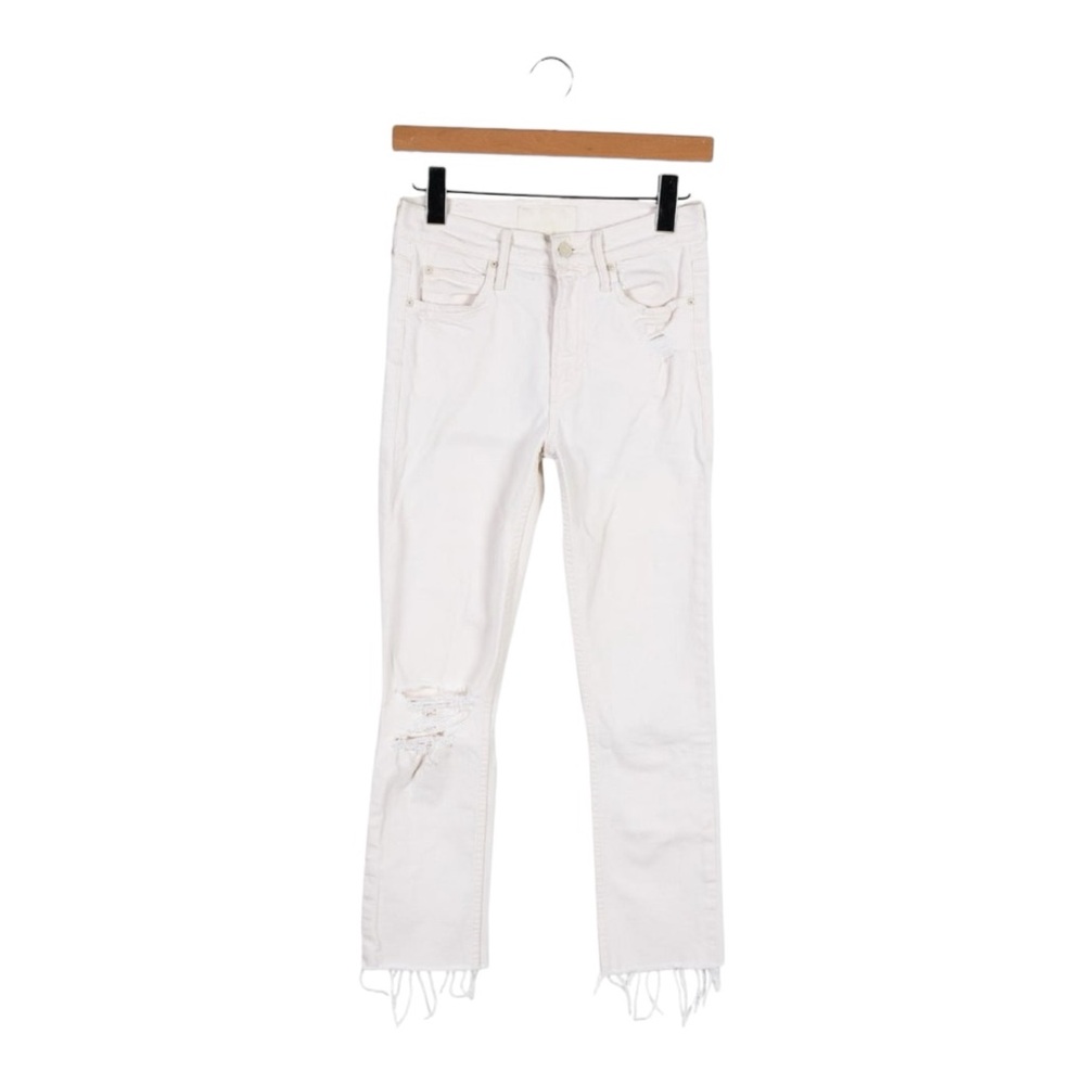 Mother Mid-Rise Skinny Leg Distressed Jeans | Size 24 | White